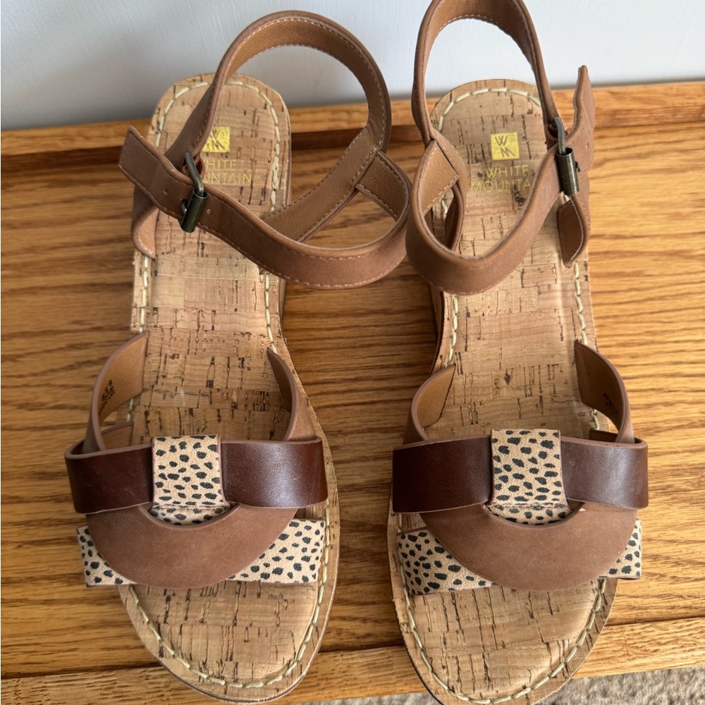 White Mountain Brown and Cream wedge Sandals